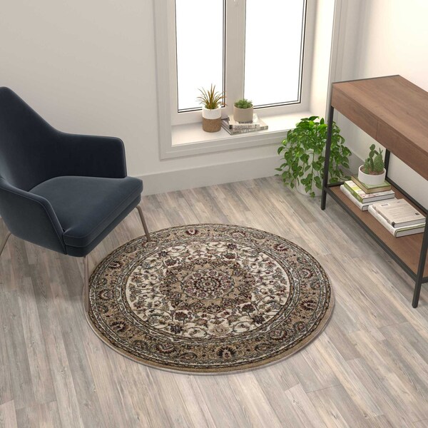 Flash Furniture Ivory 4x4 Round Traditional Persian Style Rug NR-RG1274-44-IV-GG - main